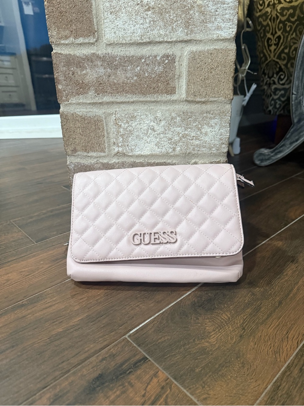GUESS Quilted Fold-Over Crossbody Bag in Pale Pink